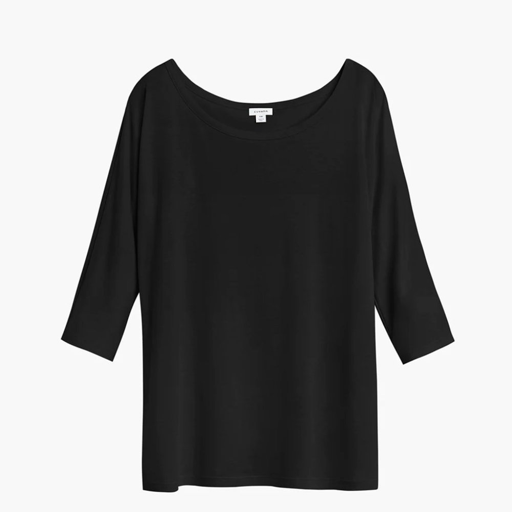 Cuyana Pima Drape Back Top Black XL